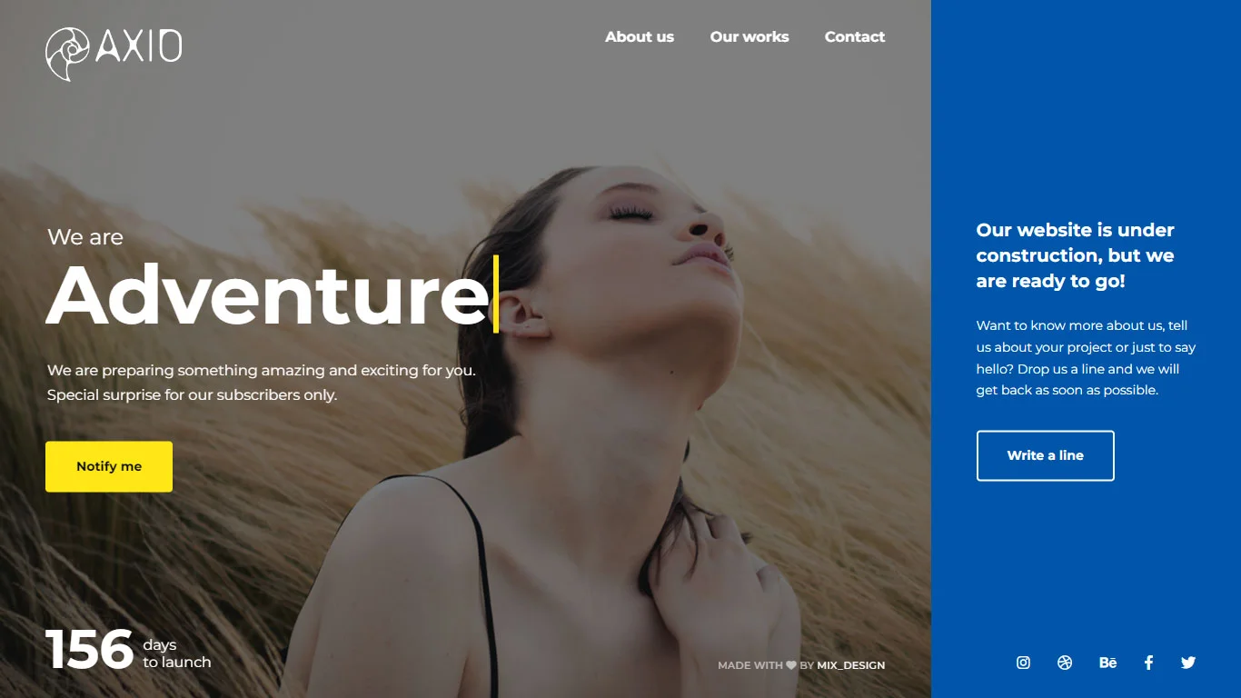 Axio Coming Soon Template Preview Screen