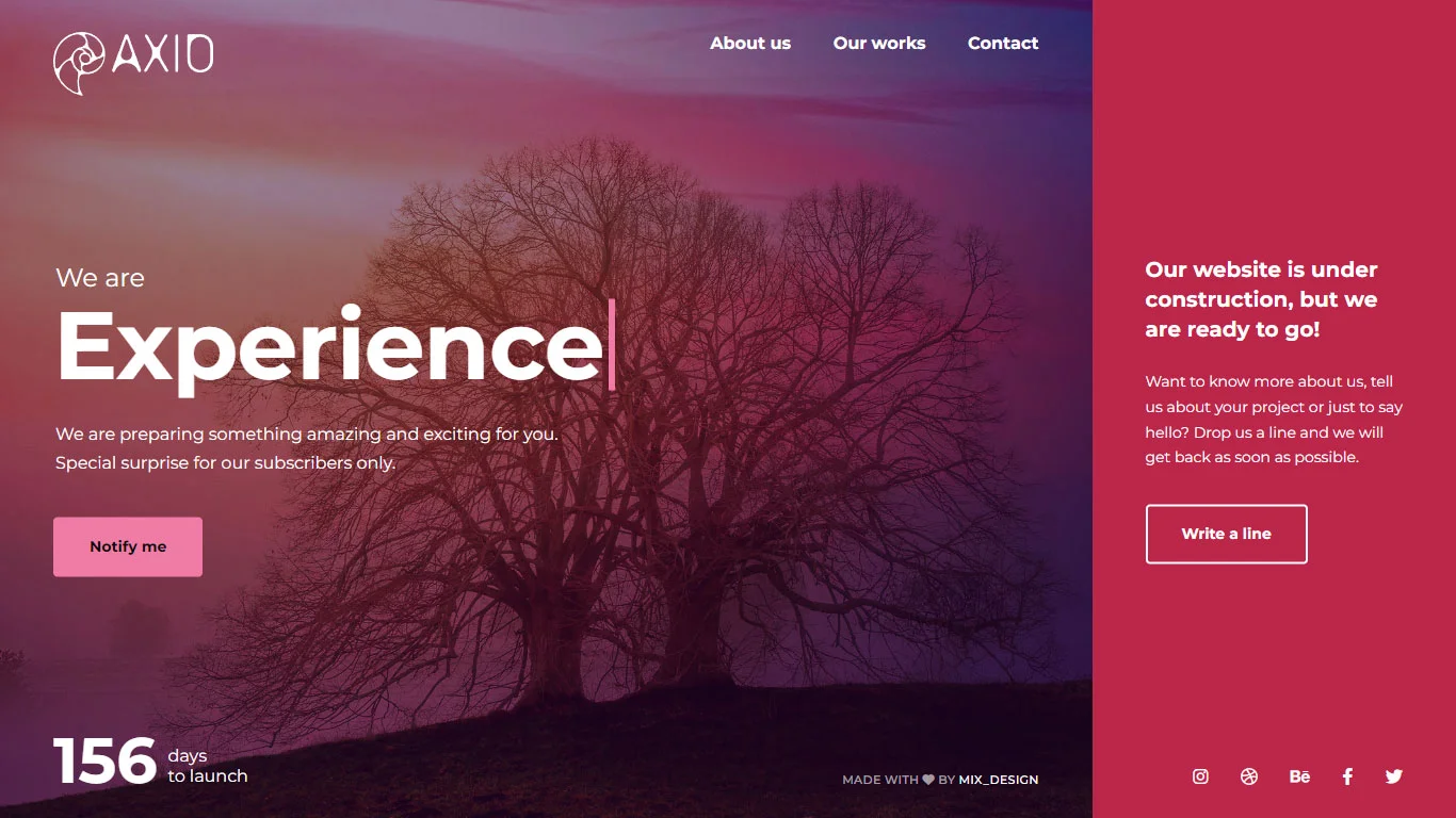 Axio Coming Soon Template Preview Screen
